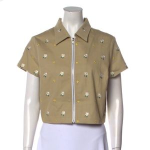 Miaou - Printed Short Sleeve Crop Top Zip Up